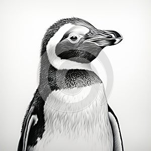 Realistic Black And White Penguin Portrait Tattoo Drawing