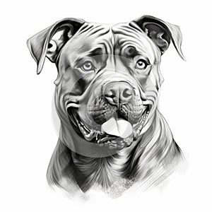 Realistic Black And White Pit Bull Dog Illustration