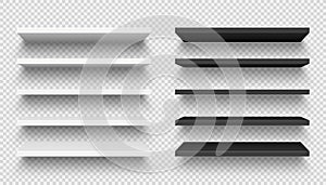 Realistic black and white wall shelf collection isolated on white background. Empty store rack. Vector illustration.