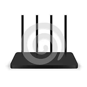 Realistic black wireless router with antenna. Vector