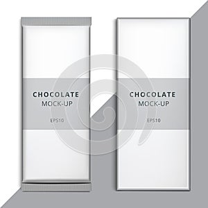 Realistic blank 3D chocolate bar template design. Choco packaging vector mockup. Product white empty branding box pack with