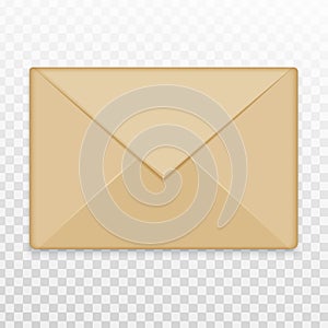 Realistic blank closed envelope front view from brown old paper. Vector illustration