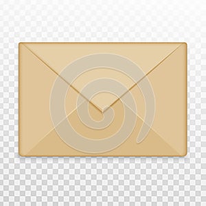 Realistic blank closed envelope front view from brown old paper. Vector illustration