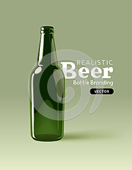 Realistic Blank Green Beer Bottle Vector Mock Up