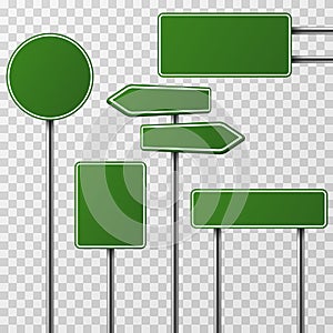 Realistic blank green street and road signs vector set photo