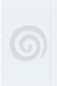Realistic blank lined paper sheet with shadow with aspect ratio 2:3 format isolated. Lined page ripped from notebook. Design