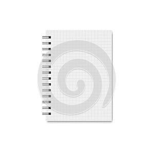 Realistic blank open notebook a6 with spiral, stationery notepad or diary template for office with cell lined. photo