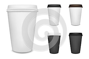 Realistic blank paper coffee cup set isolated on white background. Vector design template.