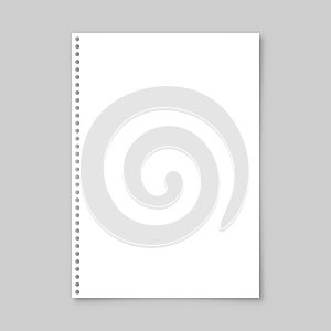 Realistic blank paper sheet with shadow in A4 format isolated on gray background. Notebook or book page. Design template