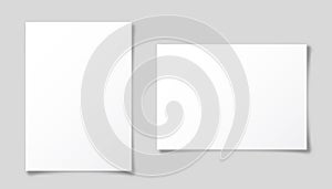 Realistic blank paper sheet with shadow in A4 format isolated on gray background. Notebook or book page. Design template