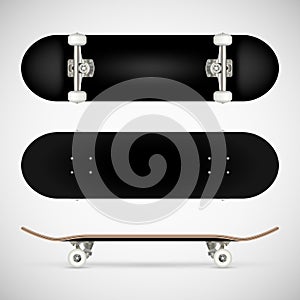 Realistic blank skateboard template - black