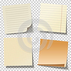 Realistic blank sticky notes. Colored sheets of note papers. Paper reminder. Vector illustration.