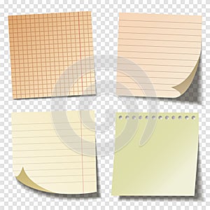 Realistic blank sticky notes. Colored sheets of note papers. Paper reminder. Vector illustration.