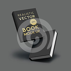 Realistic Blank Vector Black Hardcover Books