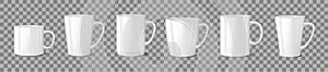 Realistic blank white coffee mug cups on transparent background. Cup template mockup isolated. teacup for breakfast