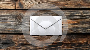 realistic blank white envelope wood