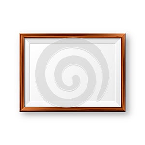 Realistic blank wooden picture frame. Modern poster mockup. Empty photo frame with texture of wood. Art gallery. Vector