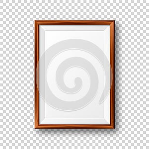 Realistic blank wooden picture frame. Modern poster mockup. Empty photo frame with texture of wood. Art gallery. Vector