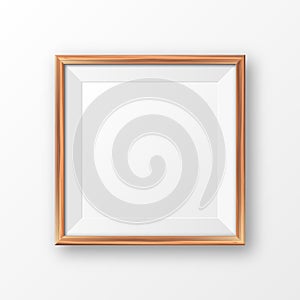 Realistic blank wooden picture frame. Modern poster mockup. Empty photo frame with texture of wood. Art gallery. Vector