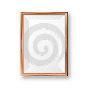 Realistic blank wooden picture frame. Modern poster mockup. Empty photo frame with texture of wood. Art gallery. Vector
