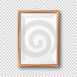 Realistic blank wooden picture frame. Modern poster mockup. Empty photo frame with texture of wood. Art gallery. Vector