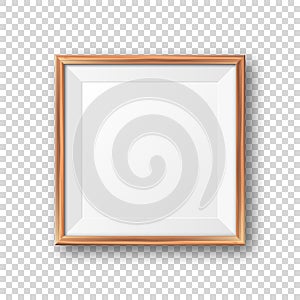 Realistic blank wooden picture frame. Modern poster mockup. Empty photo frame with texture of wood. Art gallery. Vector
