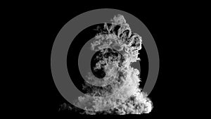 Realistic blast explosion with grey cloud smoke. 3D rendering impressive huge explosion isolated on black studio