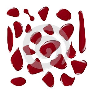 Realistic blood drops set. Vector illustration of