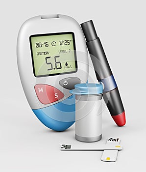 realistic blood glucose meter glucometer, diabetes blood glucose test isolated 3d Illustration