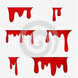 Realistic blood isolated on transparent background. Drops and splashes.