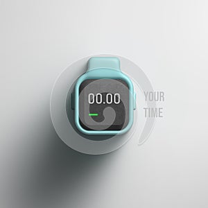 Realistic blue 3d smart watch on a light background. Wristwatch icon.