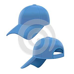 Realistic Blue Baseball Cap Set. Vector