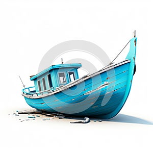 Realistic Blue Boat On White Background - Nostalgic Zbrush Art photo