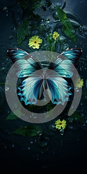 Realistic Blue Butterfly In Water Wallpaper For Tranquil Gardenscapes