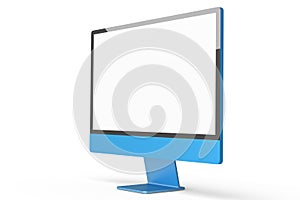 Realistic blue computer screen display isolated on white background.