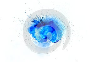 Realistic blue explosion with sparks over a white background