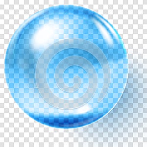 Realistic blue glass ball. Transparent blue sphere