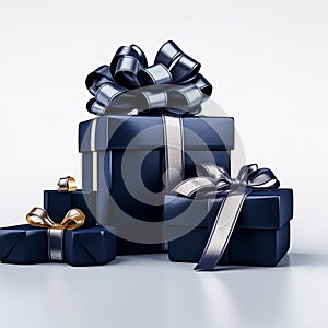 Realistic Blue And Gold Gift Boxes With Bows - Hyperrealistic Sculptures