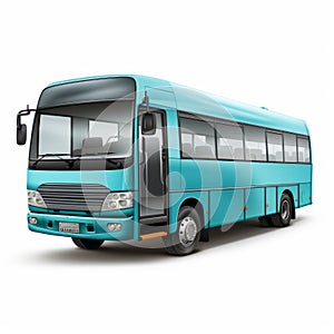 Realistic Blue Passenger Bus Vector Illustration On White Background