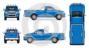 Realistic Blue Pickup Truck Vector Mock-up photo