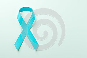 Realistic blue ribbon, world prostate cancer day symbol in november.