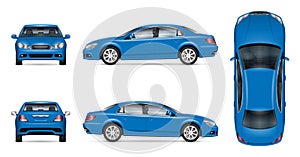 Realistic blue sedan car vector mock-up