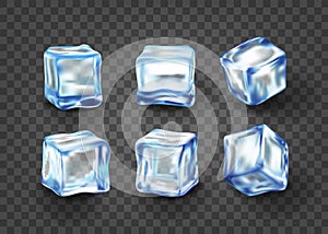 Realistic blue solid ice cubes on transparent background.3d,crystal ice,frozen water. vector