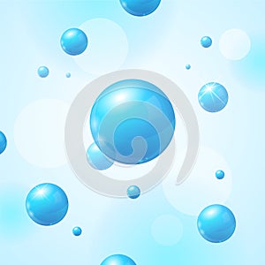 Realistic Blue Sphere or Bubble Elements Pattern Background. Vector