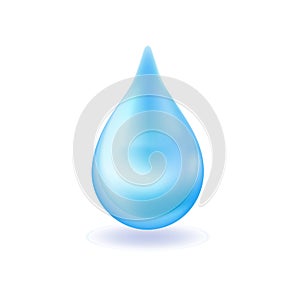 Realistic blue water drop. 3d icon droplet falls. Vector illustration.