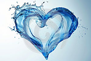 Realistic blue water hearth splash isolated on white background