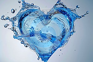 Realistic blue water hearth splash isolated on white background