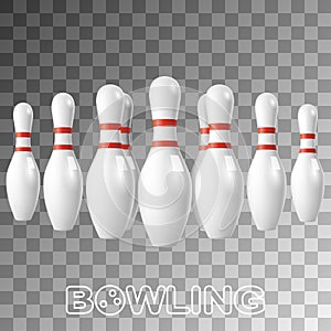 Realistic bowling white pins isolated on transparent photo