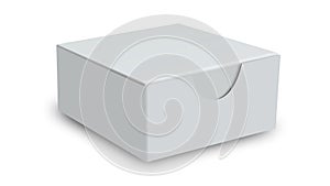 Realistic box mock up. Rectangular packaging boxes, white cardboard and blank vertical pack 3D vector template set.