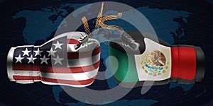 Realistic boxing gloves with prints of the USA and Mexican flags